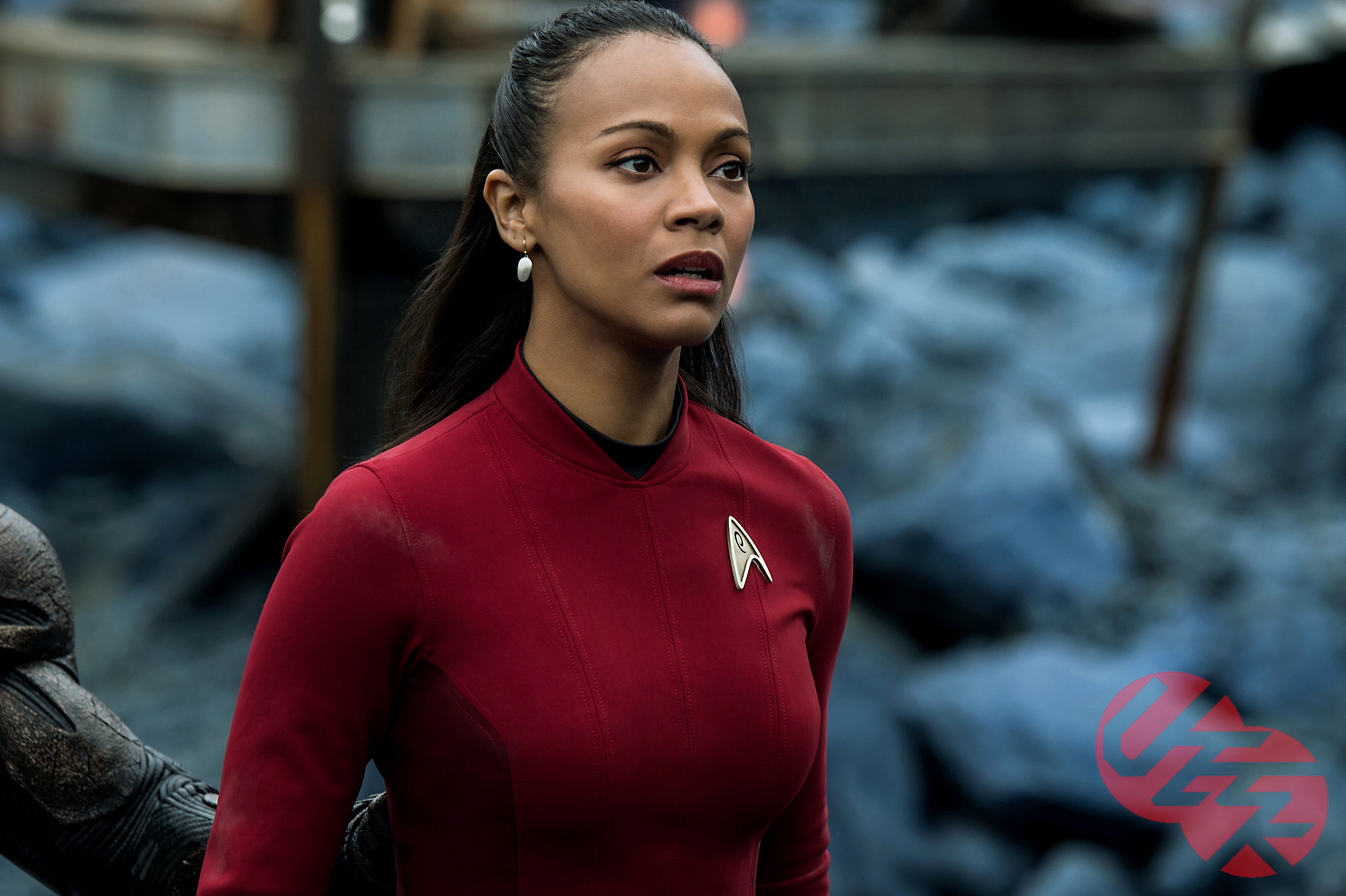 Zoë Saldana plays Uhura in Star Trek Beyond from Paramount Pictures, Skydance, Bad Robot, Sneaky Shark and Perfect Storm Entertainment