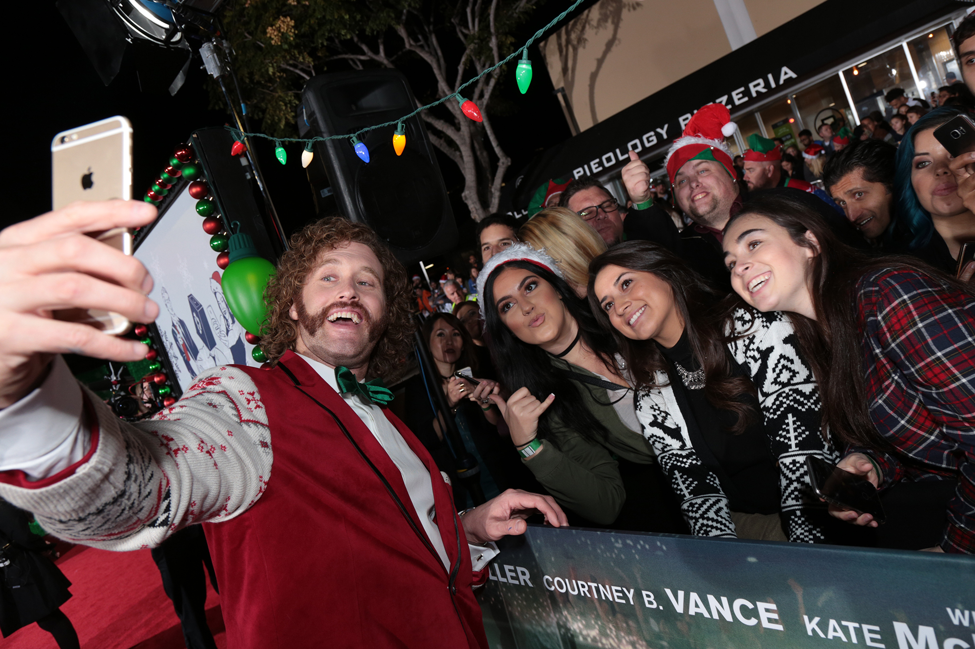 T.J. Miller takes a selfie as Paramount Pictures presents the Los Angeles premiere of "Office Christmas Party" at the Regency Village Theater in Los Angeles, CA on Wednesday, December 7, 2016  (Photo: Alex J. Berliner / ABImages)