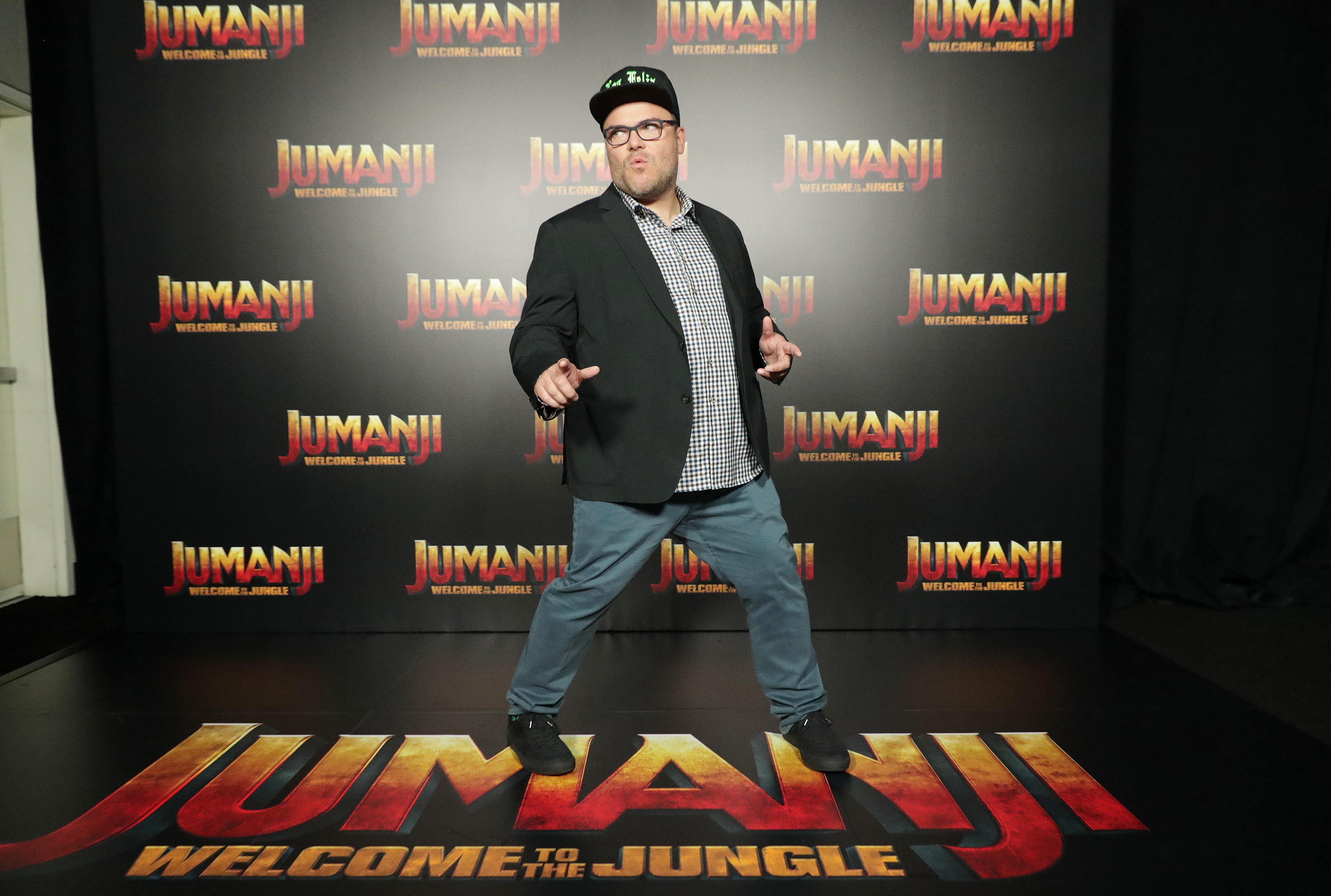 Jack Black seen at Columbia Pictures 'Jumanji: Welcome to the Jungle' photo call at 2017 CinemaCon on Monday, March 27, 2017, in Las Vegas.